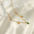 Gold Chain Necklace Green Emerald Cut Pendant Star Charms view 2