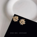Gold Tone Ivory Enamel Interlocking Leaf Cluster Stud Earrings view 3