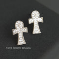 Silver-Tone Pavé Clear Crystal Ankh Cross Stud Earrings view 4