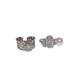 Silver Tone Pearl Like Flower Cluster Ring And Clear Crystal Leaf Ring view 5