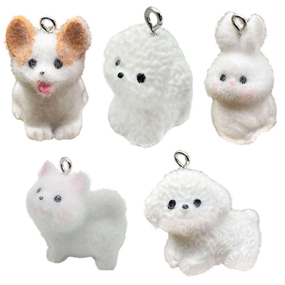 Resin Flocked 3D Corgi Dog charm pendant for DIY keychain phone charm accessories