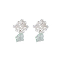 Clear Flower Cluster and Pale Blue Cube Dangle Stud Earrings view 5