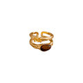 Gold Tone Asymmetrical Open Ring With Brown Oval And Yellow Crystal view 5