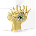Surreal Hand and Eye Brooch in Polished Metal for Jackets and Scarves view 2