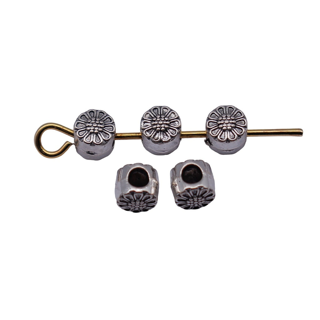 4.1x4.1x3.9mm 0.2g Antique Silver Zinc Alloy Flower Pattern Round Loose Metal Double Sided Beads for Bracelet DIY Jewelr