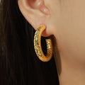 Gold Hammered Texture C-Shape Open Hoop Earrings Pair view 3
