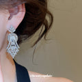 Crystal Fan Chandelier Fringe Stud Earrings in Silver Tone view 4