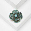 Filigree Crystal Flower Brooch Pearl Center Red Blue view 4