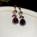 Red Teardrop And Multicolor Leaf Crystal Necklace And Earrings In Silver Tone view 7