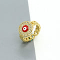 Gold Tone Crystal Halo Round Evil Eye Chain Band Rings in Five Colors view 7