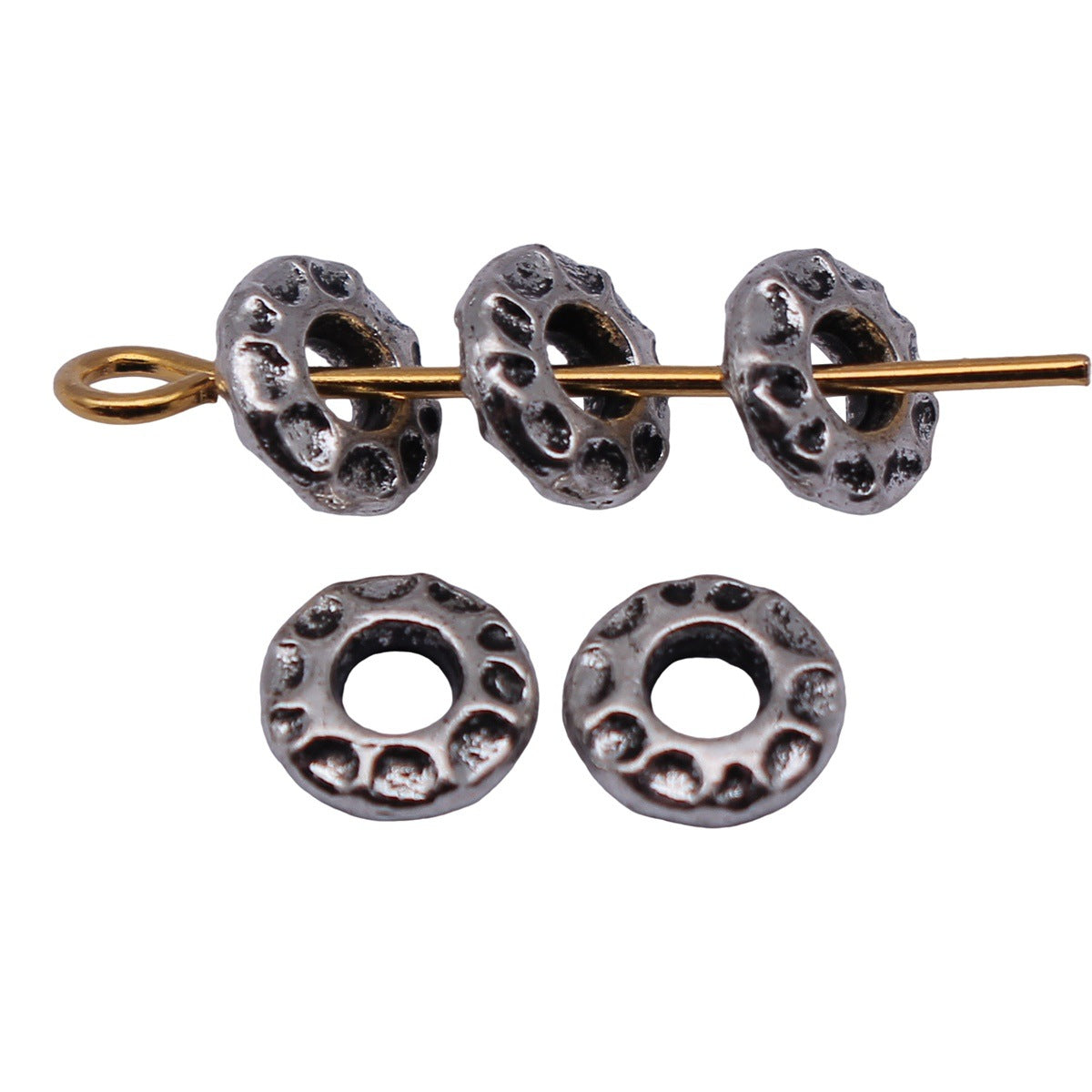 6x6x1.8mm 0.19g Antique Silver Zinc Alloy Hammered Round Ring Spacer Beads for Bracelet Making