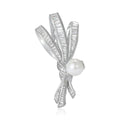 Pearl Ribbon Bow Brooch In 2 Styles With Polished Metal Details view 2