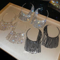 Crystal Mesh Fringe Hoop Earrings in Three Finishes view 1