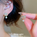 Gold Tone Pastel Crystal Cat Drop Stud Earrings Decorative Jewelry view 2
