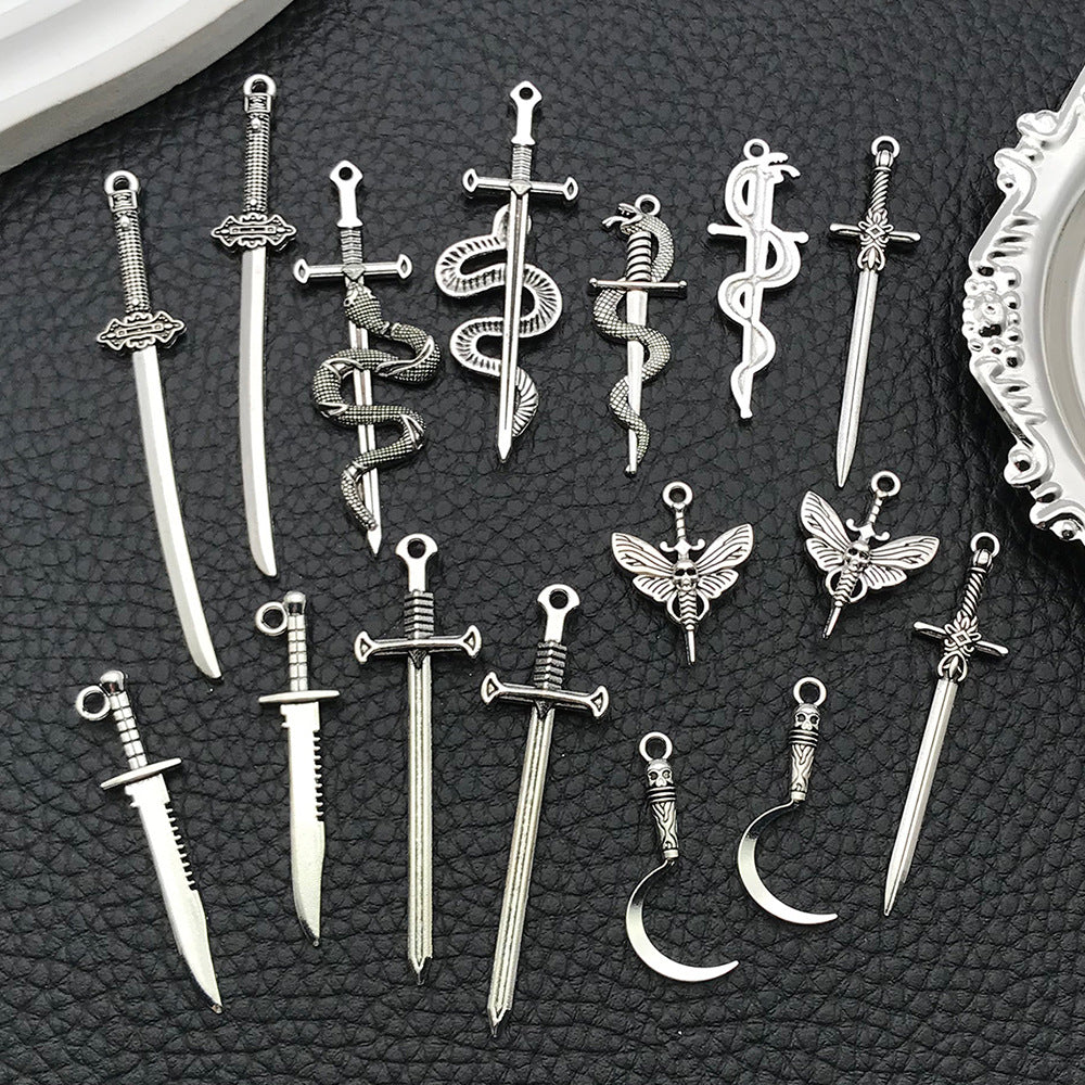 Antique Zinc Alloy Sword Long Sword Rapier Weapon Charm Pendants for DIY Jewelry Making