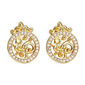 Gold Tone Clear Halo Scrollwork Round Medallion Stud Earrings view 5