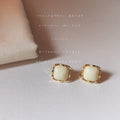 Cream Square Stud Earrings Gold-Tone Textured Bezel Pair view 4