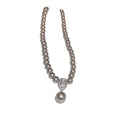 Pearl Bead Necklace Pavé Teardrop Pendant White Gray view 5