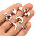 Silver Tone Moon Heart and Lock Charms in Seven Designs view 2