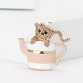 Enamel Bear in Teacup Brooch in Black and Brown for Jackets and Scarves view 2