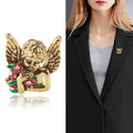 Flower Holding Angel Brooch in Gold or Silver Decorative Lapel Pin view 2