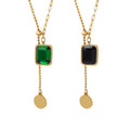 Green Black Crystal Square Slider Disc Necklace Gold Tone view 5