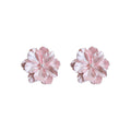 Pink Pearlescent Camellia Flower Stud Earrings Pearl Center view 5