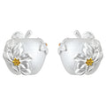 Matte Silver Apple Stud Earrings Floral Gold Center Accents view 5