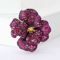 Crystal Camellia Brooch In Purple Or Green With Polished Metal Detail view 2