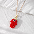 Gold Tone Colorful Hamsa Evil Eye Pendant Necklaces in Six Colors view 7