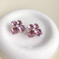 Pink Geometric Cube Glass Crystal Cluster Stud Earrings view 4