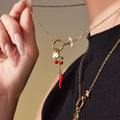 Gold Multi Charm OT Necklace Bee Chili Or Sacred Heart view 4
