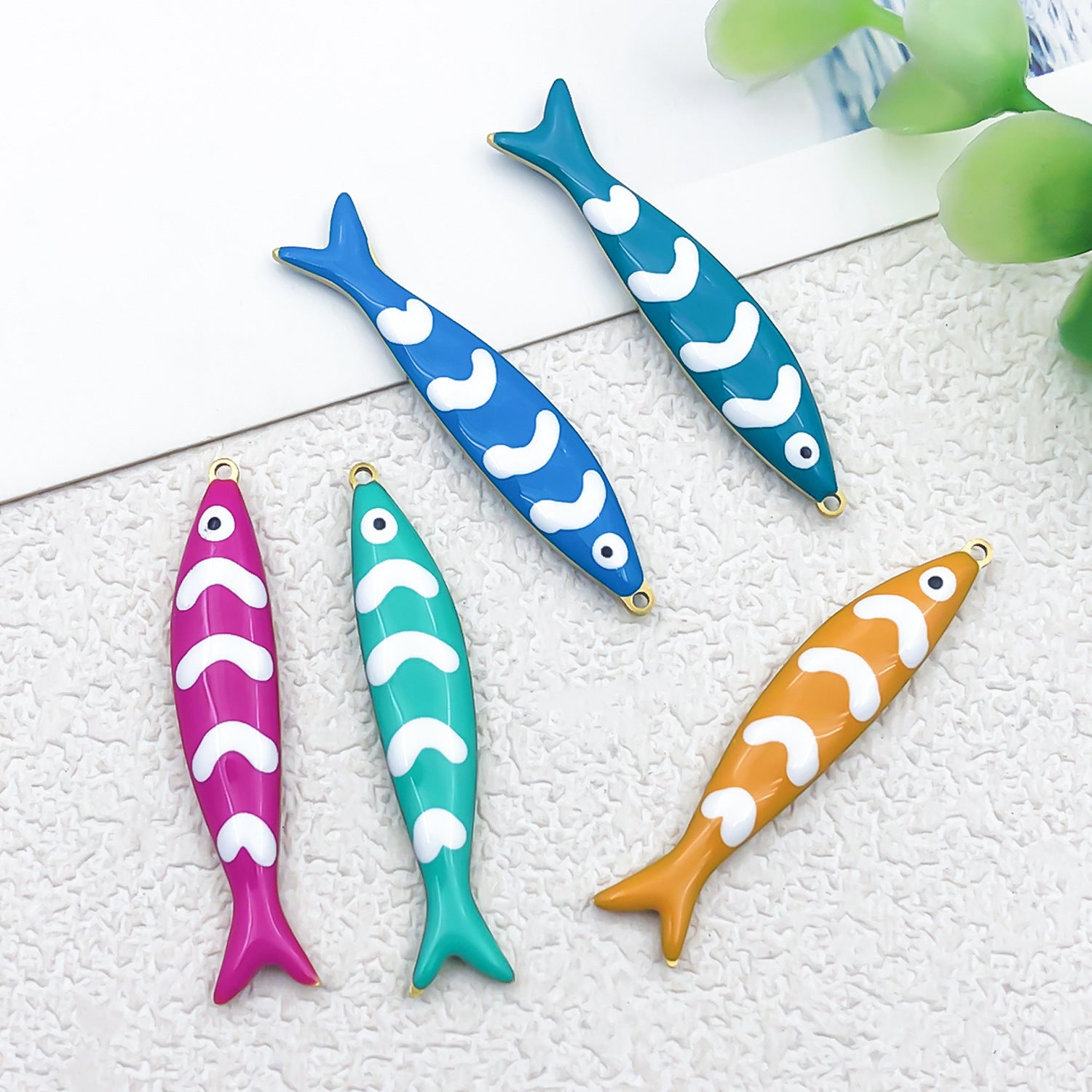 Enamel Stainless Steel Long Fish Double Sided charm pendants for DIY necklaces bracelets earrings