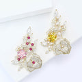 Crystal Camellia Spray Brooch With Polished Metal And Sculpted Decorative Details view 4