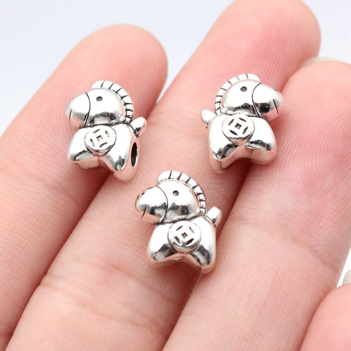 12x11x7mm 2.2g Antique Silver Zinc Alloy Horse Coin Large Hole Beads for Bracelet Jewelry Making