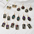 Black Resin Pressed Flower Drop Earrings Gold Tone 9 Styles view 1