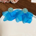 Sheer Fabric Petal Stud Earrings in Pink Purple and Blue view 8
