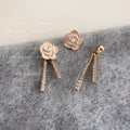 Cream Camellia Enamel Pearl Stud Dual Crystal Tassel Earrings view 1
