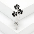 Three-Rose Bouquet Brooch In Metal With Enamel Roses On Slender Tied Stems view 4