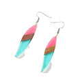 Silver Tone Long Leaf Wood and Resin Hook Earrings view 5