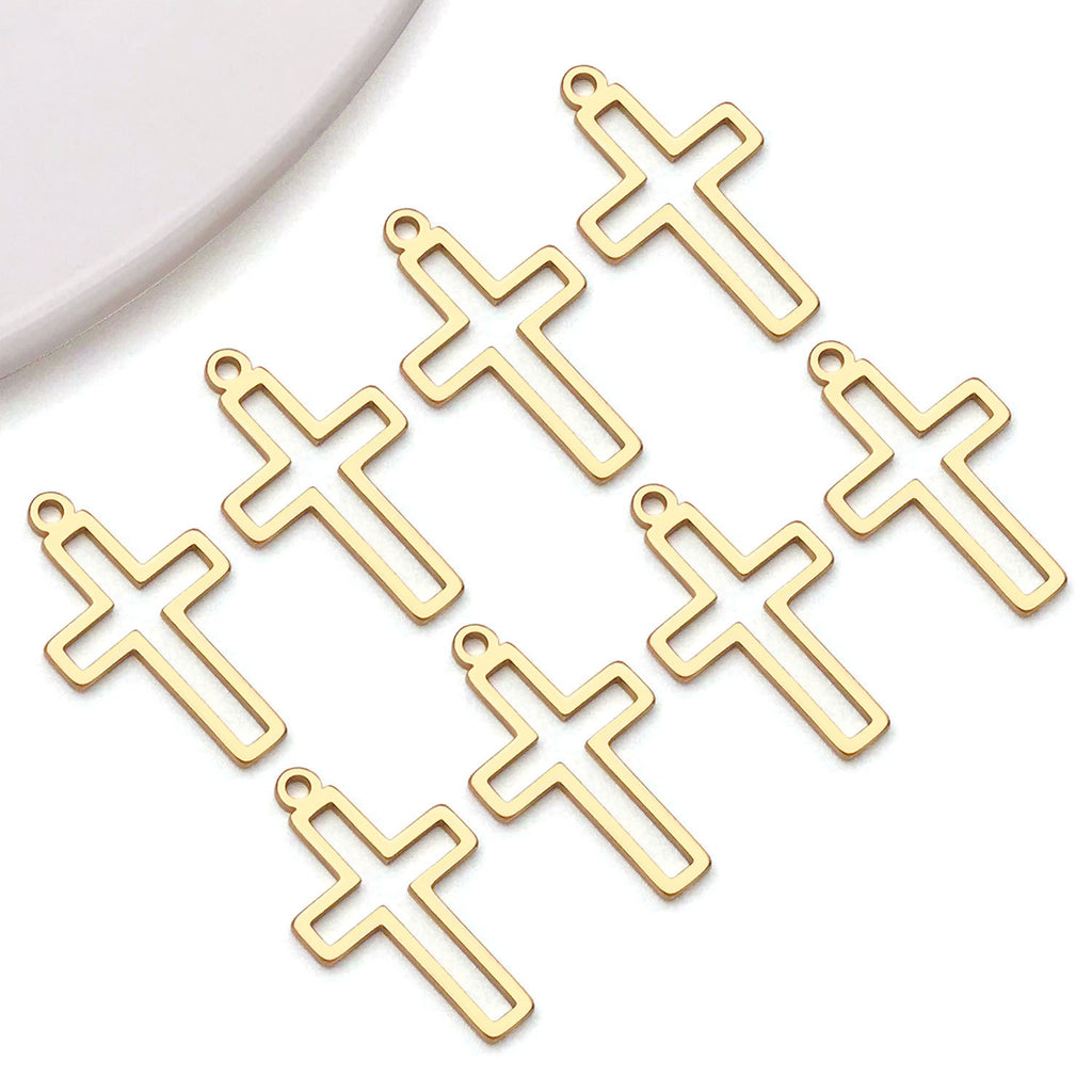 Stainless Steel Hollow Cross Charm Pendant for DIY Necklace Bracelet Keychain