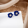 Red Layered Flower Crystal Look Center Small Stud Earrings view 3