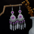 Eighty Silver Tone Ethnic Feather and Bead Earrings view 1