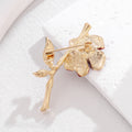 Burgundy Flower Green Leaf Gold Tone Metal Brooch Pin view 4