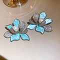 Pastel Crystal Floral Stud Earrings in Polished Statement Design view 7