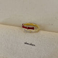 Four Mixed Red Enamel And Crystal Open Ring Designs In Gold Tone view 6