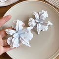 Layered Fabric Flower Statement Earrings in Red and White view 7