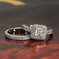 Silver Princess Halo CZ Bridal Ring Set Pair Sizes 6-10 view 2