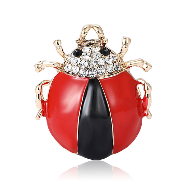 Red and Black Enamel Ladybug Brooch With Crystal Head
