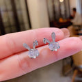 Bunny Stud Earrings CZ Body Pearl Accent Gold or Silver view 1